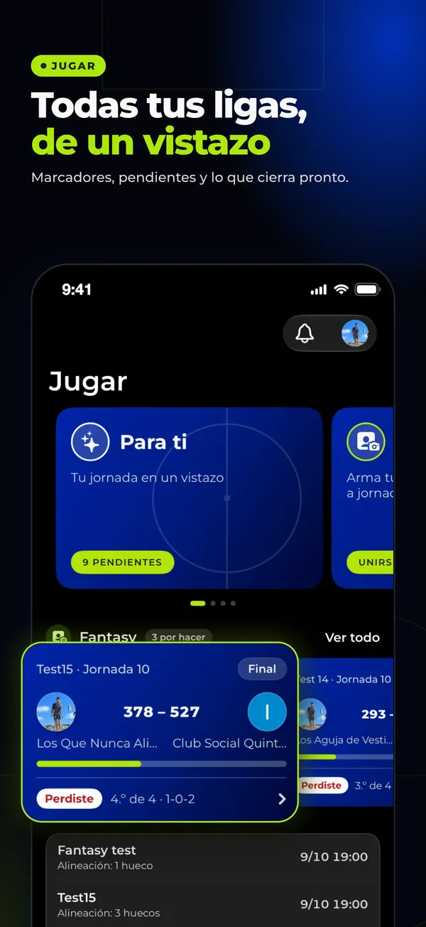 Todas tus ligas, de un vistazo: marcadores, pendientes y lo que cierra pronto.